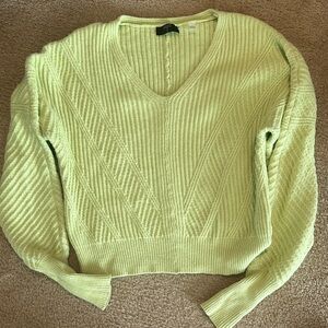Tahari Lime Green V-Neck Ribbed Knit Sweater